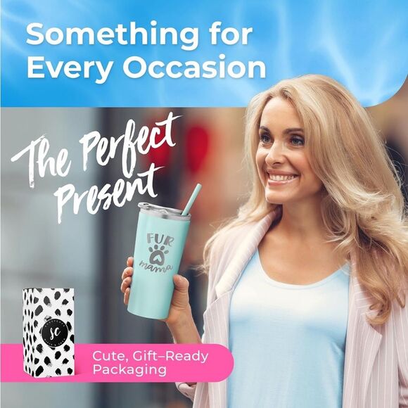 SassyCups Fur Mama Insulated Stainless Steel Tumbler with Lid and Straw - Mint - Picture 4 of 6